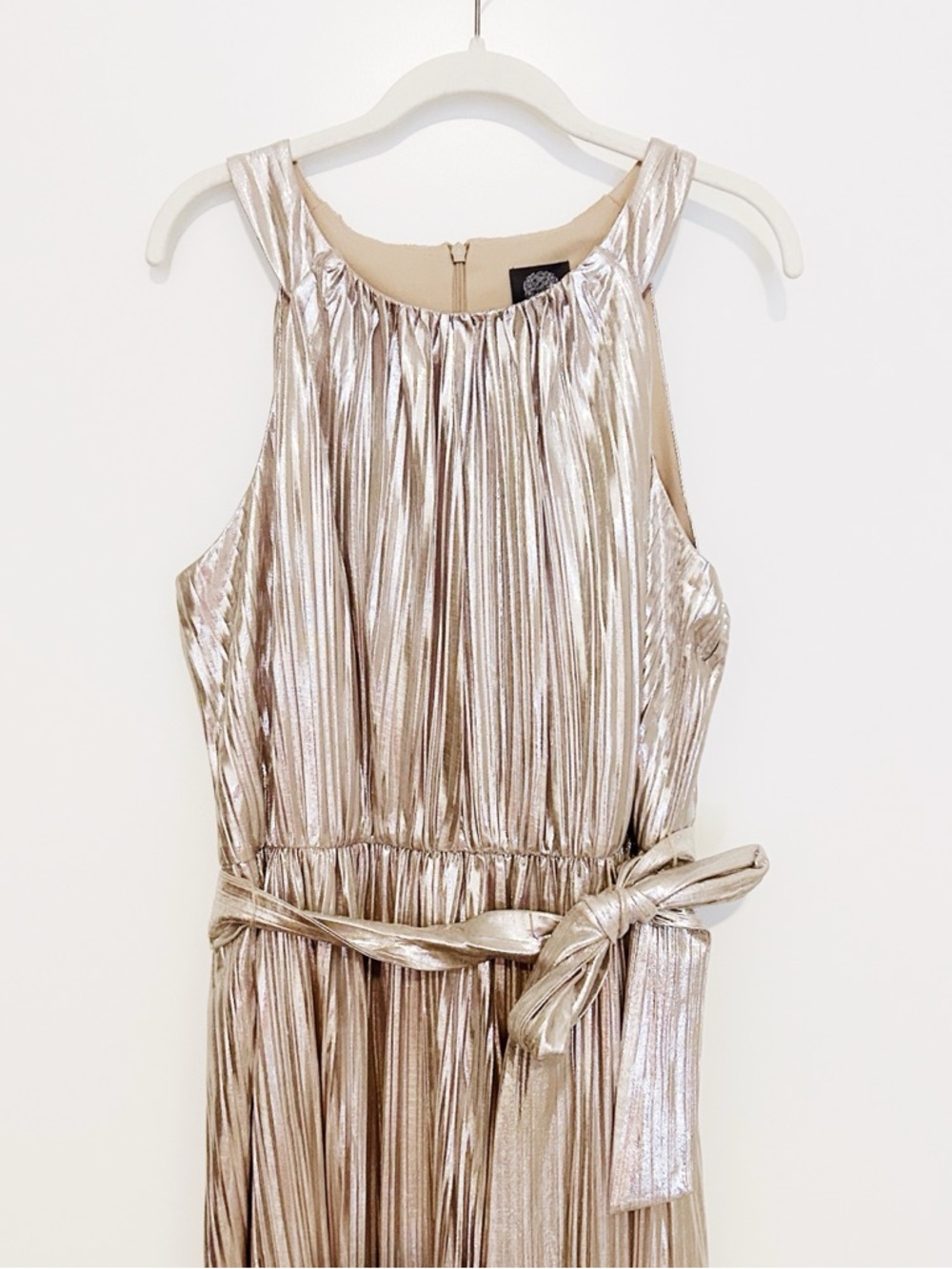 Vince Camuto Metallic Pleated Halter Dress - Picture 6 of 10